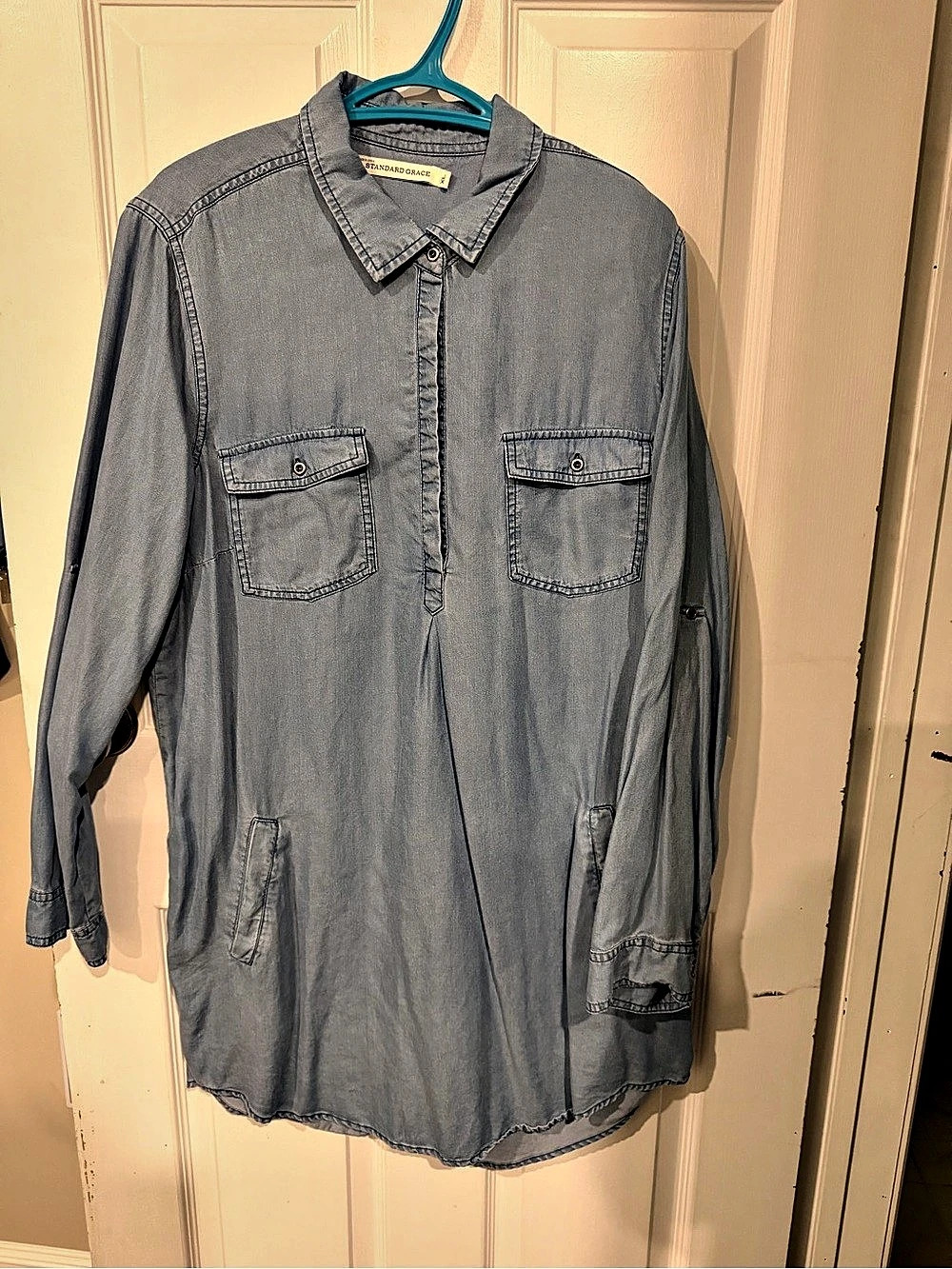 Standard Grace Blue Button Front Utility Shirt Like New